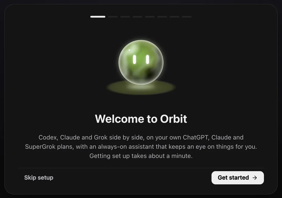 Orbit's welcome screen