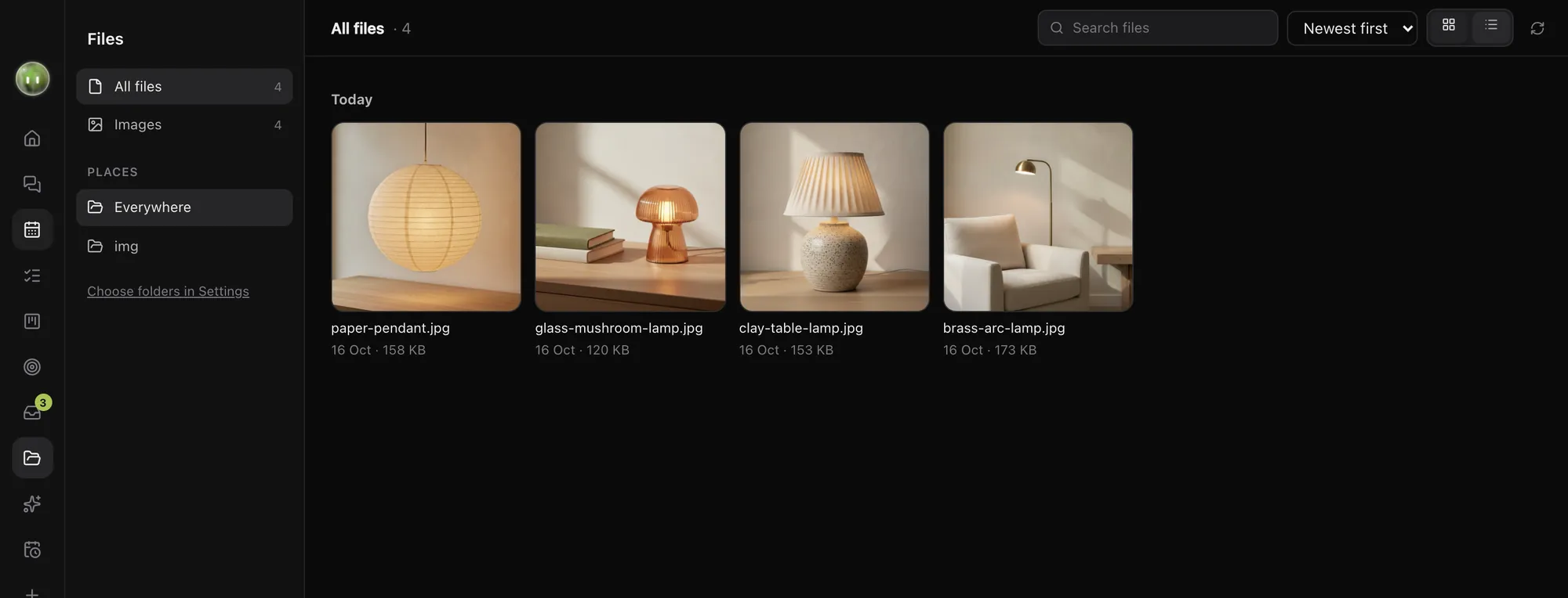 The Files view with four product photos